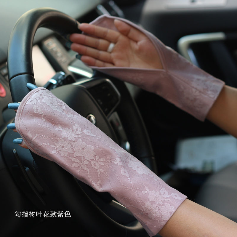 Summer Lace Leak Finger Sun Protection Gloves Women's Short Riding Driving Outdoor UV-Proof ICE Cotton Mid-Length Oversleeves Summer Lace Leak Finger Sun Protection Gloves Women's Short Riding Driving Outdoor UV-Proof ICE Cotton Mid-Length Oversleeves