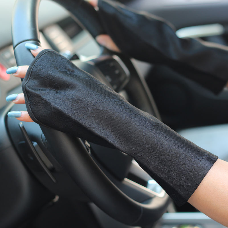 Summer Lace Leak Finger Sun Protection Gloves Women's Short Riding Driving Outdoor UV-Proof ICE Cotton Mid-Length Oversleeves Summer Lace Leak Finger Sun Protection Gloves Women's Short Riding Driving Outdoor UV-Proof ICE Cotton Mid-Length Oversleeves