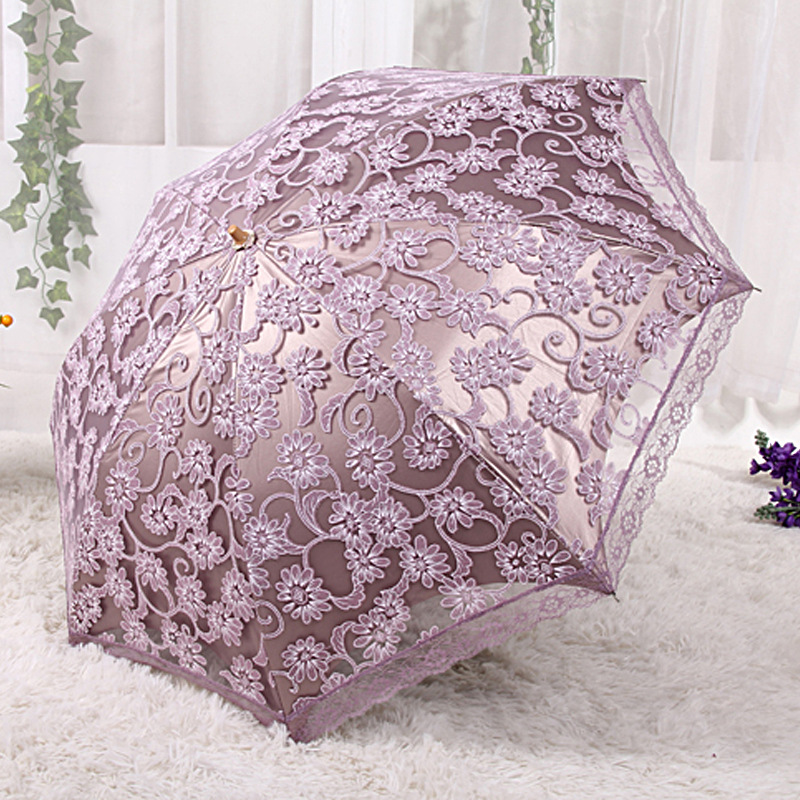 Aurora Umbrella Mixed Wholesale Creative Umbrella H3206 Two Fold Sun Umbrella Lace Black Glue UV-Proof Sun Umbrella