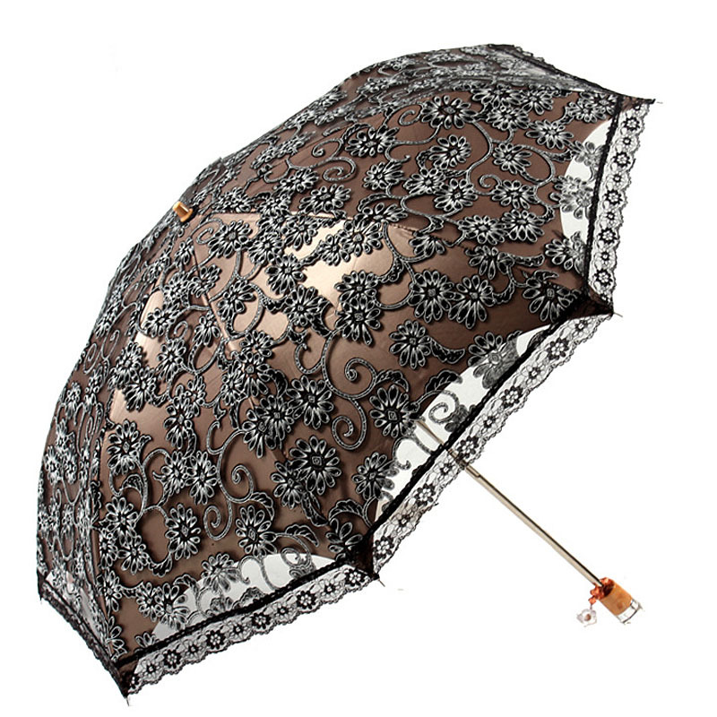 Aurora Umbrella Mixed Wholesale Creative Umbrella H3206 Two Fold Sun Umbrella Lace Black Glue UV-Proof Sun Umbrella
