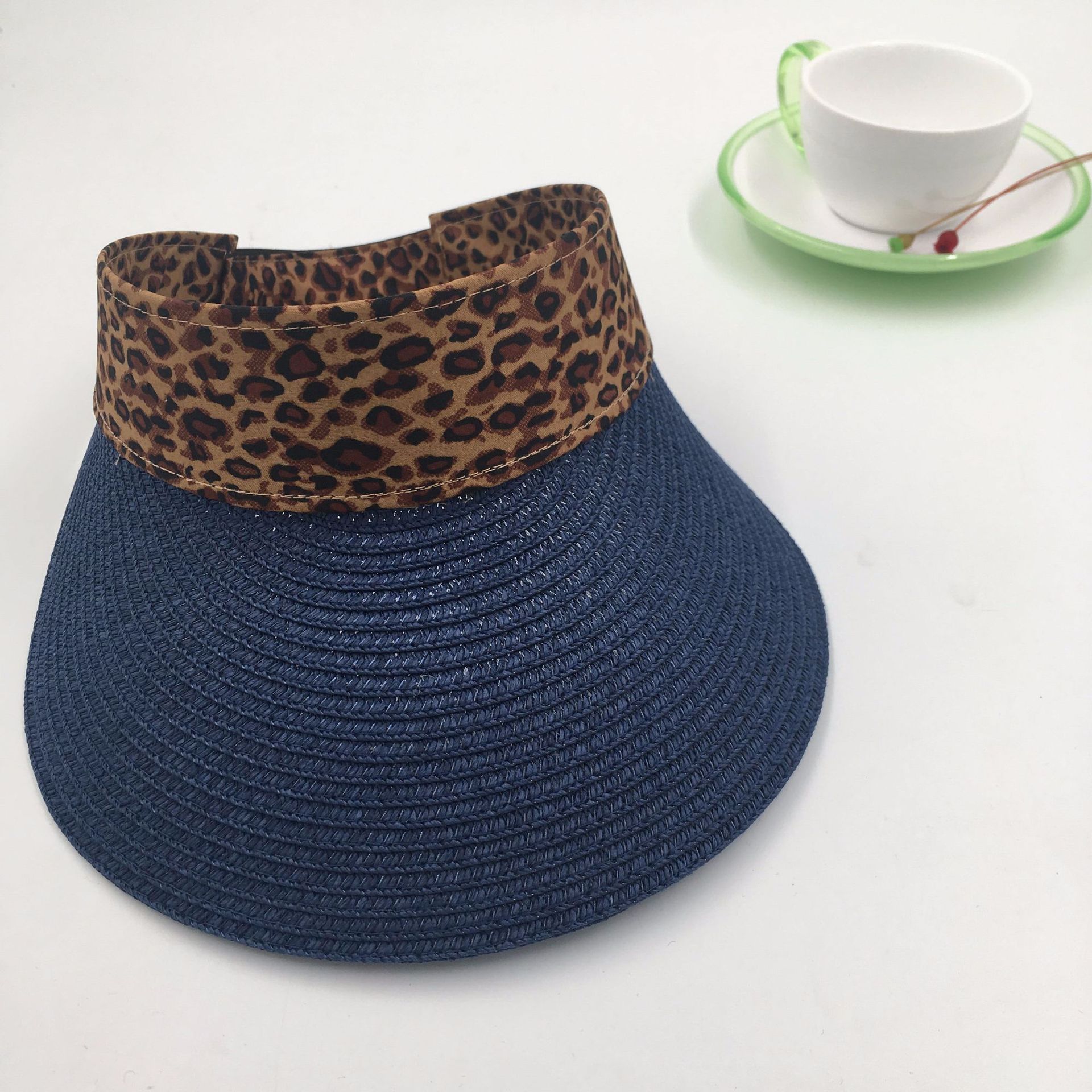 Leopard Print Hat Summer Foldable Visor Too Brim Sun-Proof Straw Hat Trendy Sun-Proof UV-Proof Beach Hat Wholesale