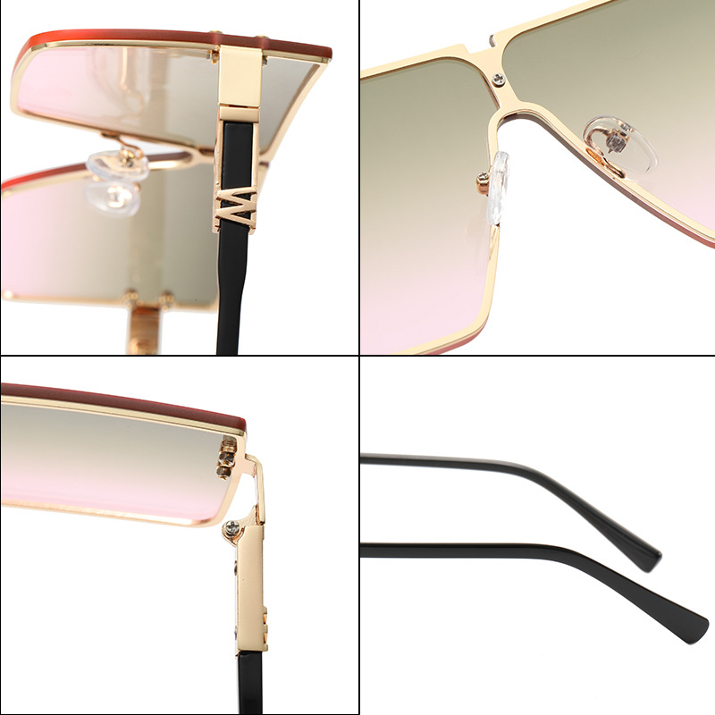 2022 Foreign Trade New Large Frame One-Piece Sun Glasses W Letter Sunglasses Men&#039;s Fashion UV-Proof Sunglasses