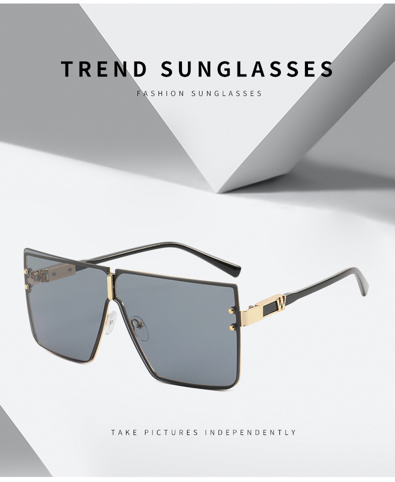 2022 Foreign Trade New Large Frame One-Piece Sun Glasses W Letter Sunglasses Men's Fashion UV-Proof Sunglasses