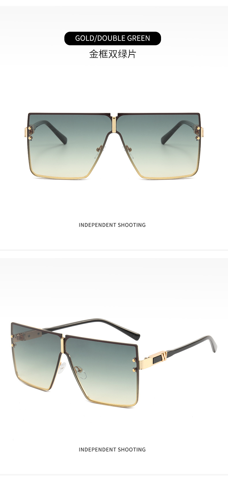2022 Foreign Trade New Large Frame One-Piece Sun Glasses W Letter Sunglasses Men's Fashion UV-Proof Sunglasses