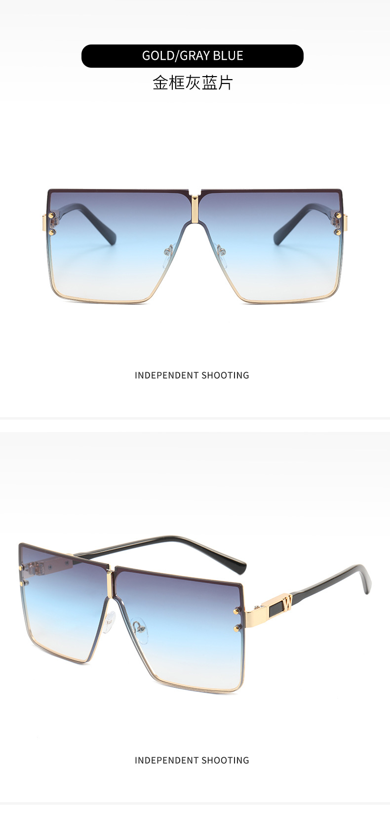 2022 Foreign Trade New Large Frame One-Piece Sun Glasses W Letter Sunglasses Men's Fashion UV-Proof Sunglasses