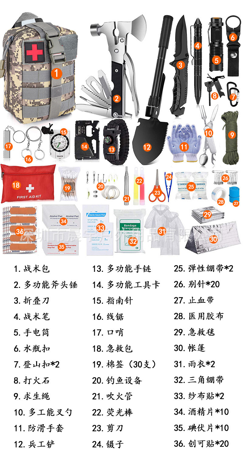 Outdoor Supplies Survival Tool Combination Set Multifunctional Camping Travel Equipment Field EDC Emergency Combat Bag