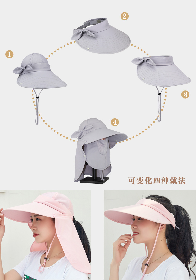 Outdoor Hat Sun Shade UV Protection Mountaineering Face Cover Sun-Proof Sun Shade Sun Hat with Neck Flap Removable Shawl Face Mask Cap