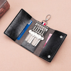 Retro Oil Wax Skin Car Key Case Foreign Trade Genuine Leather Double Zipper Multifunctional Car Key Case European and American Key Bag Retro Oil Wax Skin Car Key Case Foreign Trade Genuine Leather Double Zipper Multifunctional Car Key Case European and American Key Bag