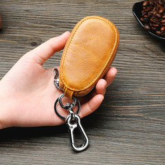 Retro Oil Wax Skin Car Key Case Foreign Trade Genuine Leather Double Zipper Multifunctional Car Key Case European and American Key Bag Retro Oil Wax Skin Car Key Case Foreign Trade Genuine Leather Double Zipper Multifunctional Car Key Case European and American Key Bag