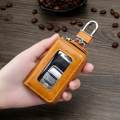 Retro Oil Wax Skin Car Key Case Foreign Trade Genuine Leather Double Zipper Multifunctional Car Key Case European and American Key Bag Retro Oil Wax Skin Car Key Case Foreign Trade Genuine Leather Double Zipper Multifunctional Car Key Case European and American Key Bag