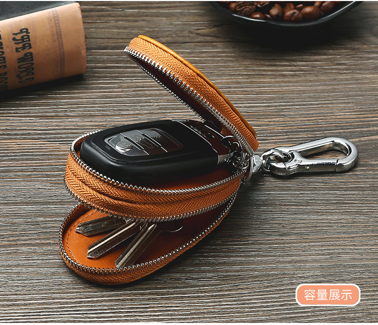 Retro Oil Wax Skin Car Key Case Foreign Trade Genuine Leather Double Zipper Multifunctional Car Key Case European and American Key Bag Retro Oil Wax Skin Car Key Case Foreign Trade Genuine Leather Double Zipper Multifunctional Car Key Case European and American Key Bag