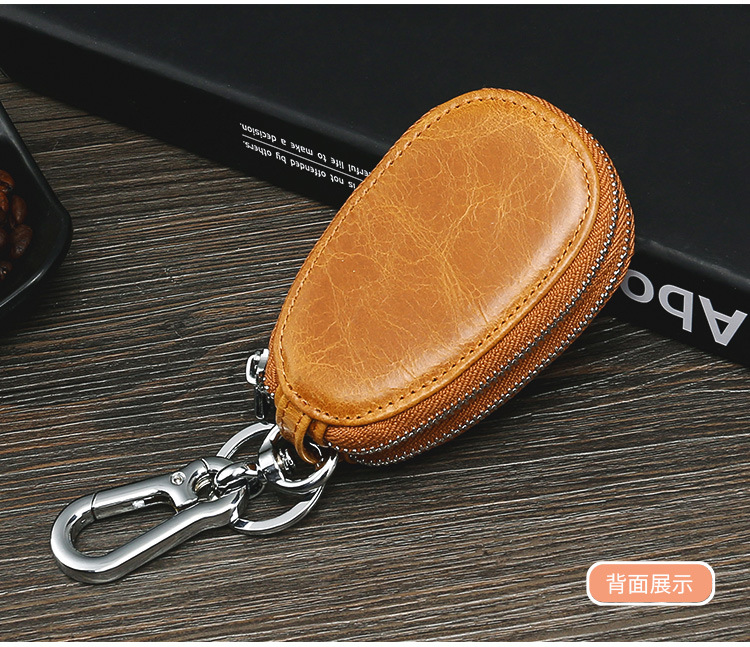 Retro Oil Wax Skin Car Key Case Foreign Trade Genuine Leather Double Zipper Multifunctional Car Key Case European and American Key Bag Retro Oil Wax Skin Car Key Case Foreign Trade Genuine Leather Double Zipper Multifunctional Car Key Case European and American Key Bag