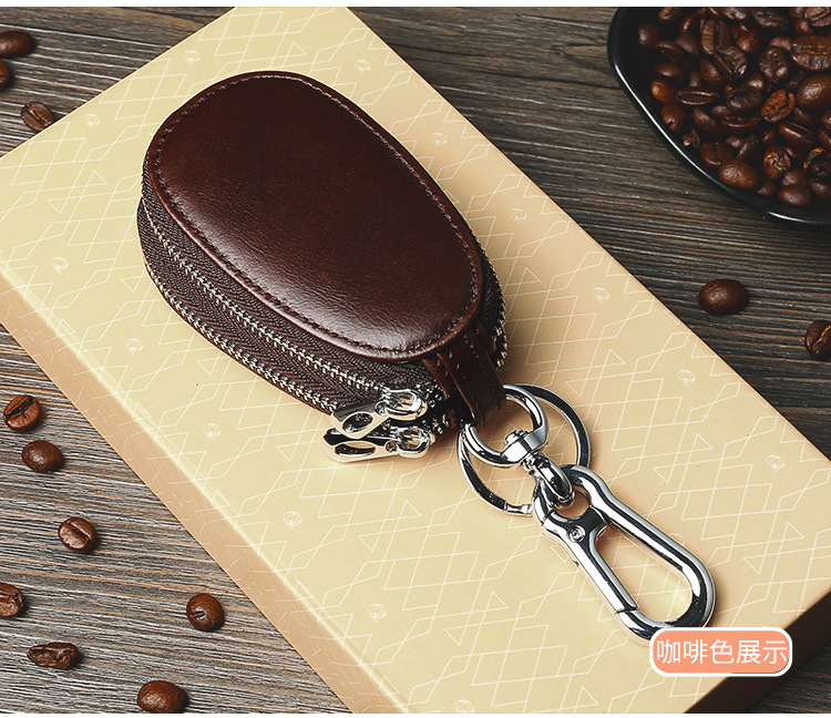 Retro Oil Wax Skin Car Key Case Foreign Trade Genuine Leather Double Zipper Multifunctional Car Key Case European and American Key Bag Retro Oil Wax Skin Car Key Case Foreign Trade Genuine Leather Double Zipper Multifunctional Car Key Case European and American Key Bag