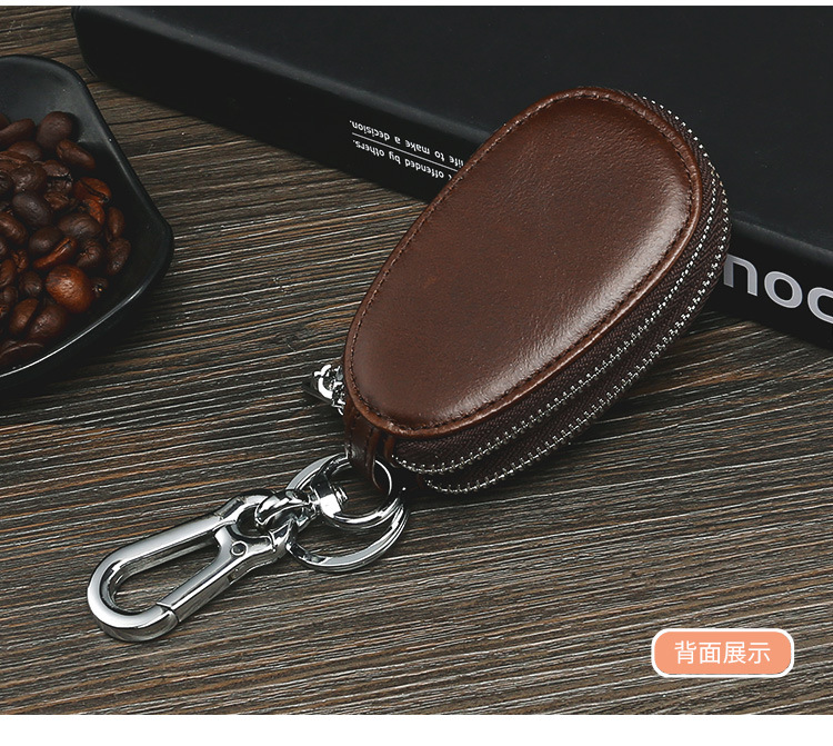 Retro Oil Wax Skin Car Key Case Foreign Trade Genuine Leather Double Zipper Multifunctional Car Key Case European and American Key Bag Retro Oil Wax Skin Car Key Case Foreign Trade Genuine Leather Double Zipper Multifunctional Car Key Case European and American Key Bag