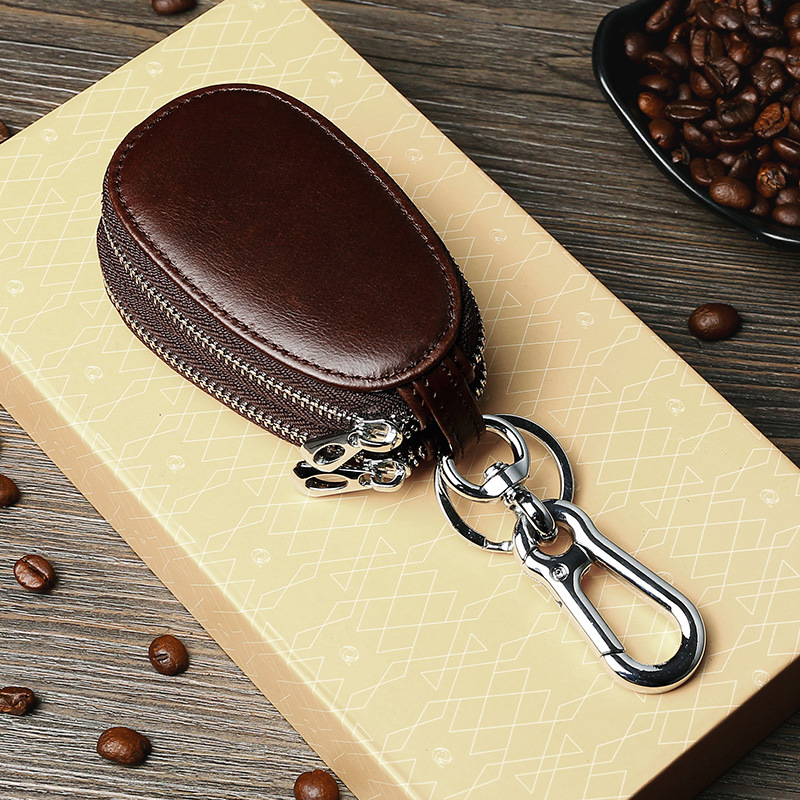 Retro Oil Wax Skin Car Key Case Foreign Trade Genuine Leather Double Zipper Multifunctional Car Key Case European and American Key Bag Retro Oil Wax Skin Car Key Case Foreign Trade Genuine Leather Double Zipper Multifunctional Car Key Case European and American Key Bag