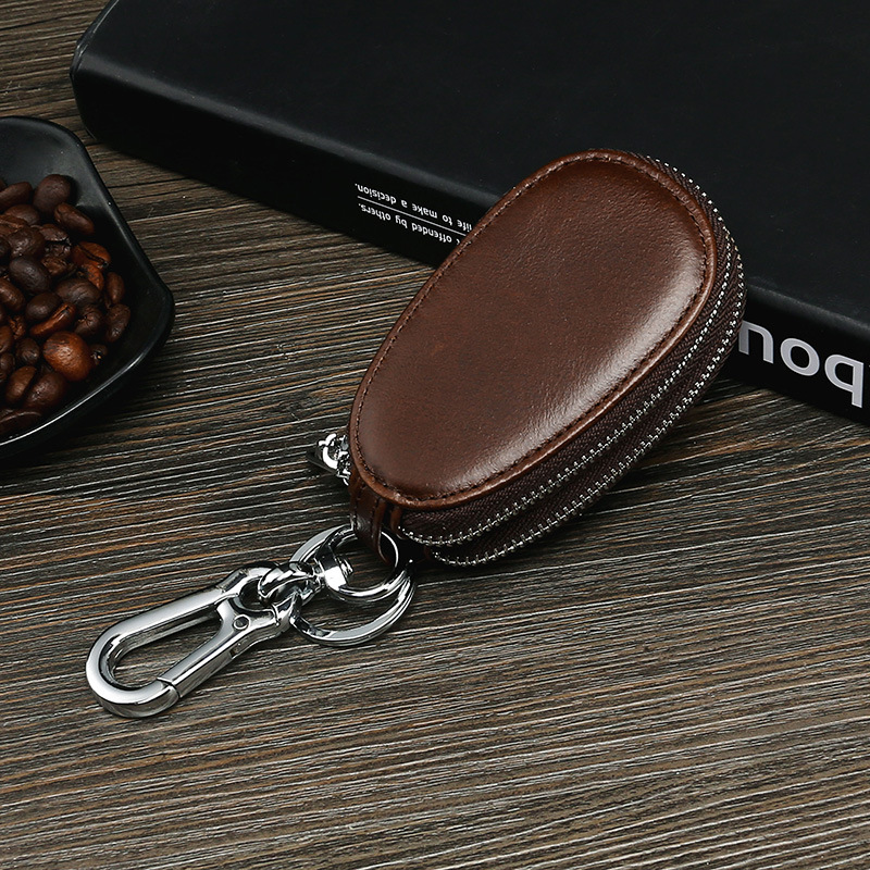Retro Oil Wax Skin Car Key Case Foreign Trade Genuine Leather Double Zipper Multifunctional Car Key Case European and American Key Bag Retro Oil Wax Skin Car Key Case Foreign Trade Genuine Leather Double Zipper Multifunctional Car Key Case European and American Key Bag