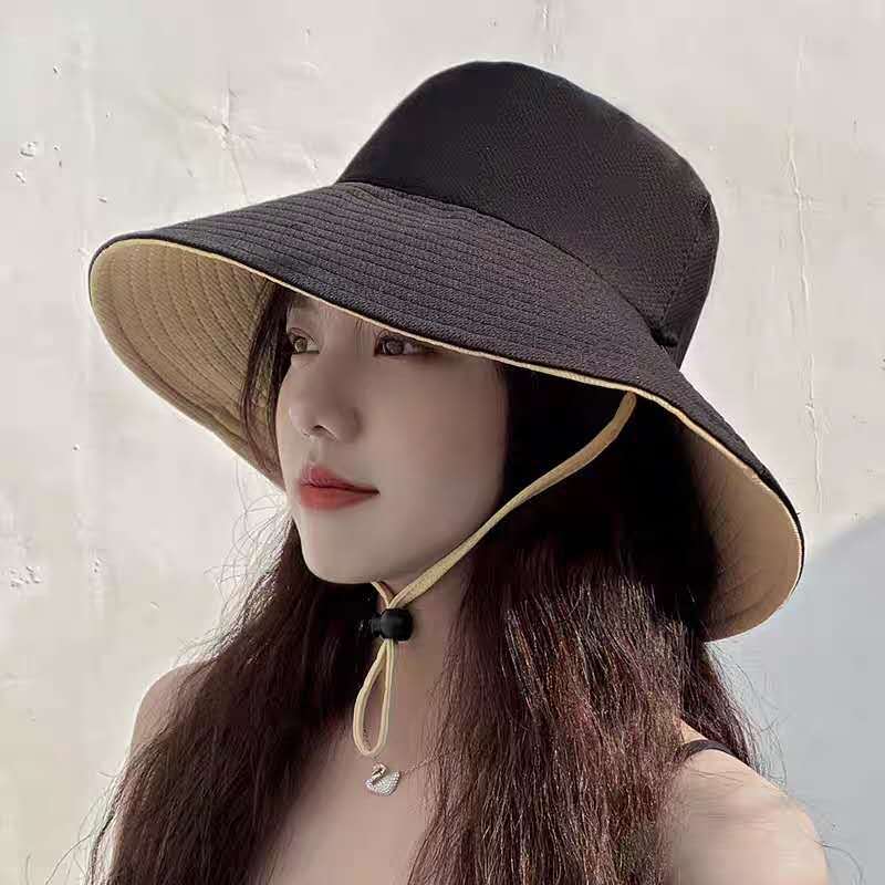 Reversible Fisherman Hat Women&#039;s Bucket Hat Spring/Summer Autumn Japanese All-Match UV Protection Big Brim Casual Sun-Proof Sun Hat
