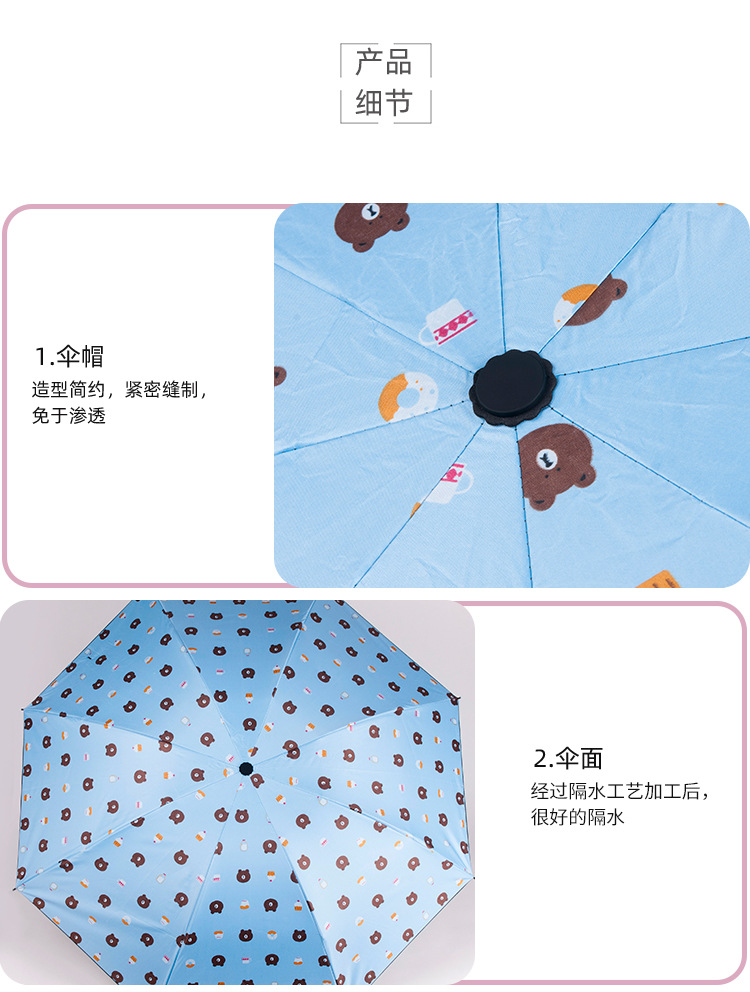 Umbrella Black Plastic Bear Umbrella UV-Proof Rain-Proof Dual-Use Sun Umbrella Gift AdvertisingUmbrella Custom Logo Spot