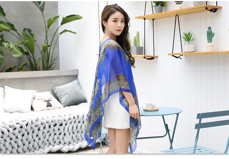 Shawl Cycling Beach Multi-Purpose Diverse Silk Scarf Chiffon Printed UV-Proof Paisley Pearl Shawl Sunscreen Shawl
