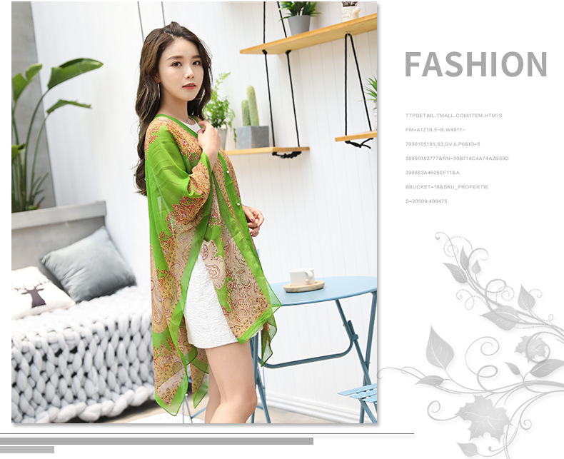 Shawl Cycling Beach Multi-Purpose Diverse Silk Scarf Chiffon Printed UV-Proof Paisley Pearl Shawl Sunscreen Shawl