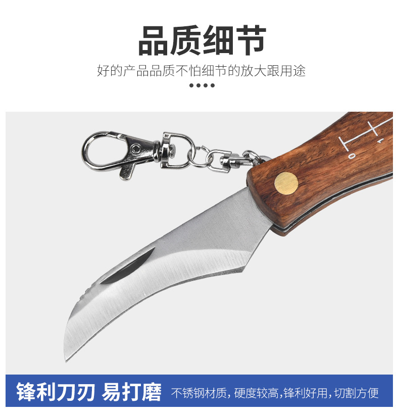 Rosewood Mushroom Knife Multifunctional Outdoor Knife Camping Knife Brush Outdoor Survival Folding Knife a Folding Knife
