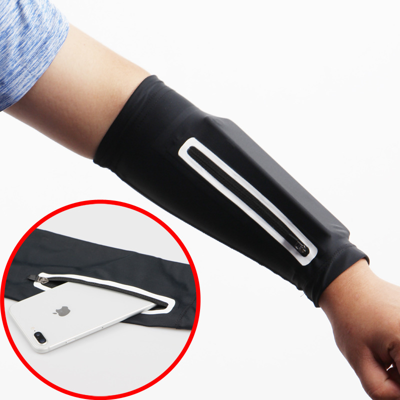 Sports Multi-Functional Sun Protection Ice Sleeve Cycling Mobile Phone Arm Sleeve Arm Guard Seamless Zipper Pocket Bicycle Oversleeve New