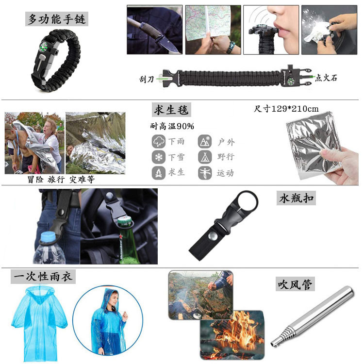 Outdoor Survival Tool Camping Survival Multifunctional Equipment EDC Tactical Kit Travel SOS Emergency Supplies