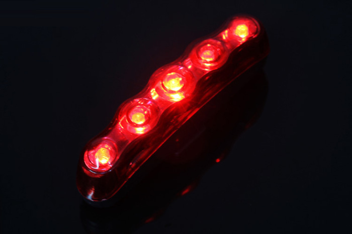 Factory Direct Sales Bicycle 5led Strip-Style Taillight Mountain Bike Safety Alarm Lamp Cycling Fixture