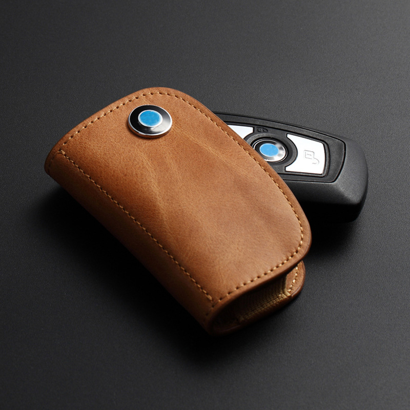 Suitable for BMW Car Key Case Genuine Leather Mercedes Key Case Oil Wax Cattlehide Protective Case Gift Factory Direct Supply