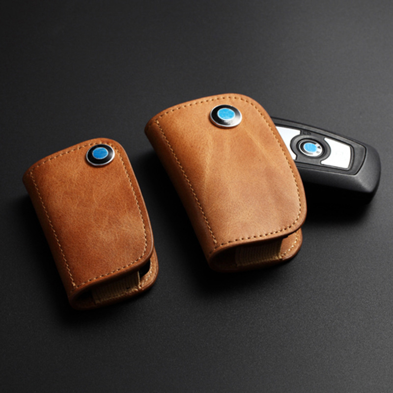 Suitable for BMW Car Key Case Genuine Leather Mercedes Key Case Oil Wax Cattlehide Protective Case Gift Factory Direct Supply