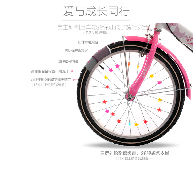 The princess bike girl's bicycle is 18 inches, 20 inches and 22 inches.