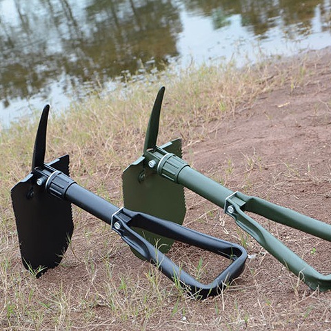 Factory Direct Sales Multi-Functional Manganese Steel Three Folding Spade Worker Spade Outdoor Car Camping Shovel Survival Shovel