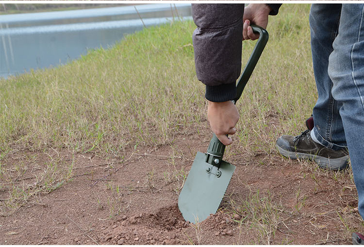 Factory Direct Sales Multi-Functional Manganese Steel Three Folding Spade Worker Spade Outdoor Car Camping Shovel Survival Shovel