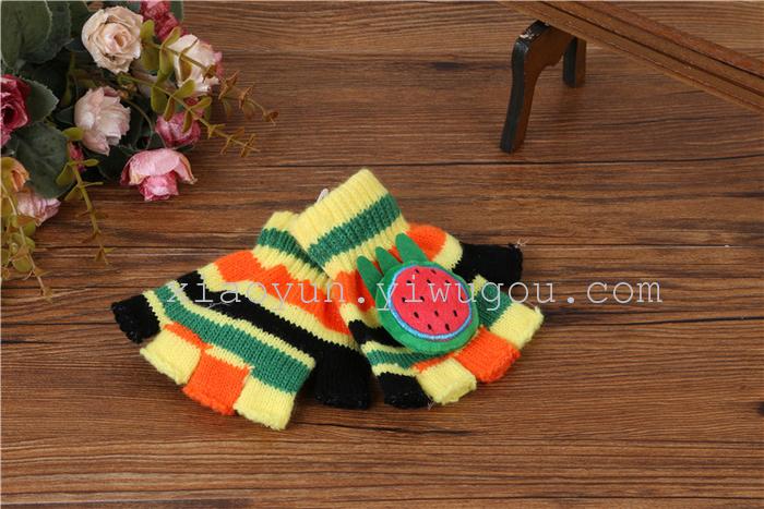Children's cartoon cute half-finger gloves Colorful five-finger office gloves