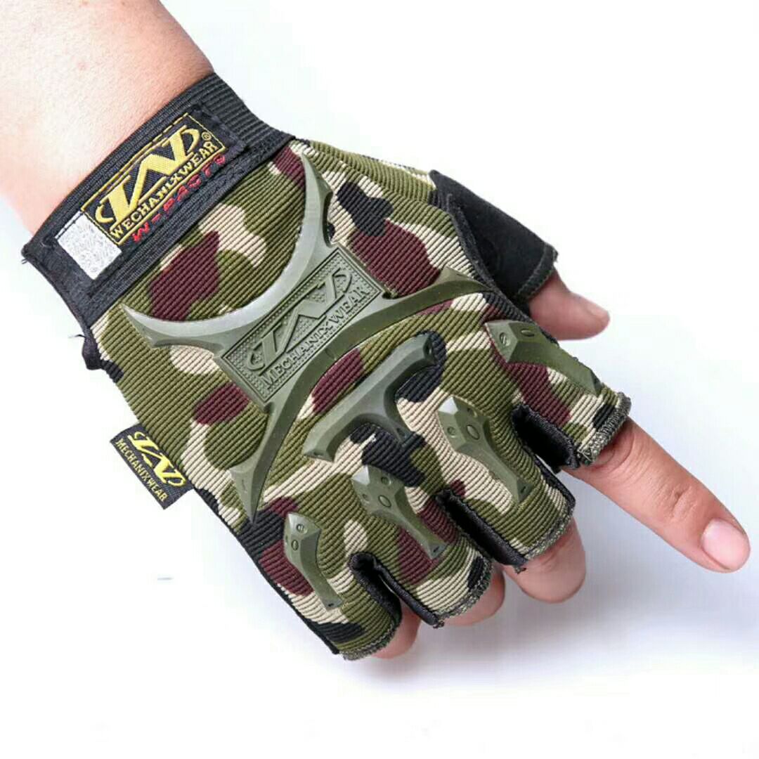 Camouflage half-finger gloves stair cloth and cowhide - leather tactical cycling outdoor.