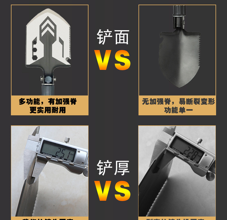 In Stock Wholesale Multi-Functional Shovel Shovel Folding Military Shovel Car Self-Defense Outdoor Camping Life-Saving Tool 2