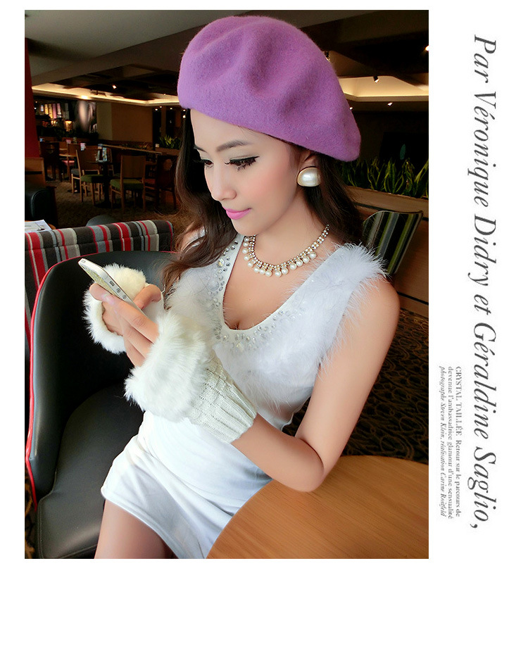 Korean cute diamond winter warm faux rabbit fur knitted wool padded half-finger gloves Q