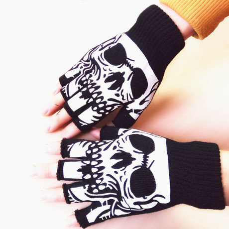 Spring and Summer thin color half-finger gloves personality skeleton and women work magic dew finger warm gloves wholesale