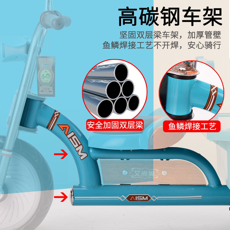 Children&#039;s Tricycle Bicycle Can Take People 2-6 Years Old Large Baby Car with Rear Bucket Children Stroller Bicycle
