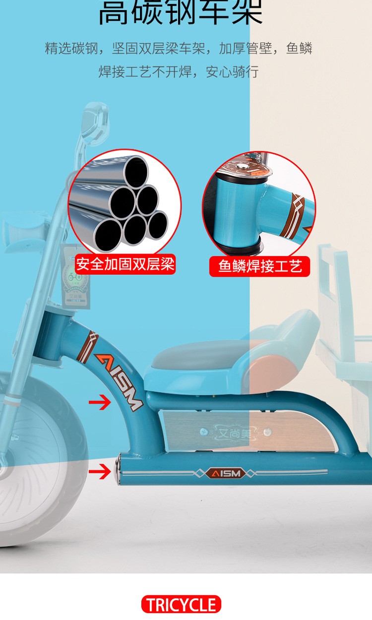 Children's Tricycle Bicycle Can Take People 2-6 Years Old Large Baby Car with Rear Bucket Children Stroller Bicycle
