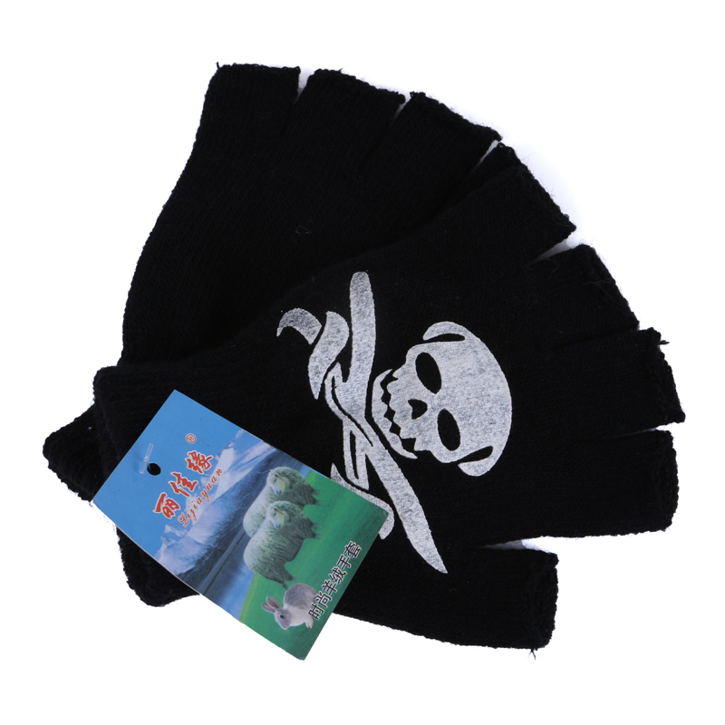 Acrylic fibers black half-finger gloves with rubber dimples LJY-048