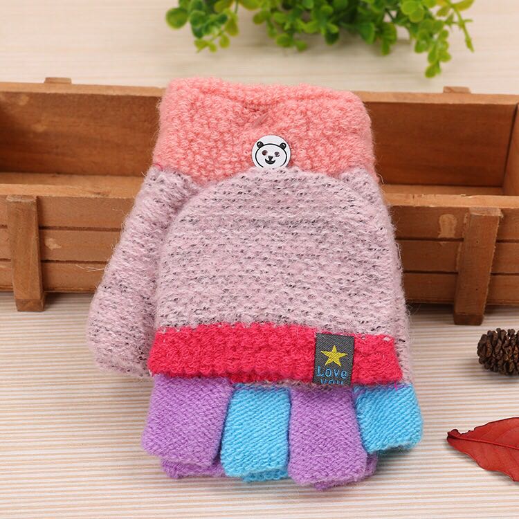 Autumn winter children's gloves half-finger flip to keep warm children primary school write baby boy girl fingerless gloves Autumn winter children's gloves half-finger flip to keep warm children primary school write baby boy girl fingerless gloves