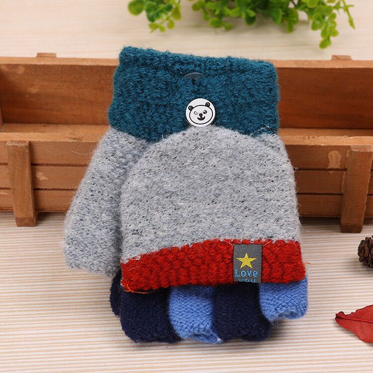 Autumn winter children's gloves half-finger flip to keep warm children primary school write baby boy girl fingerless gloves Autumn winter children's gloves half-finger flip to keep warm children primary school write baby boy girl fingerless gloves