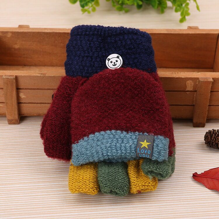 Autumn winter children's gloves half-finger flip to keep warm children primary school write baby boy girl fingerless gloves Autumn winter children's gloves half-finger flip to keep warm children primary school write baby boy girl fingerless gloves