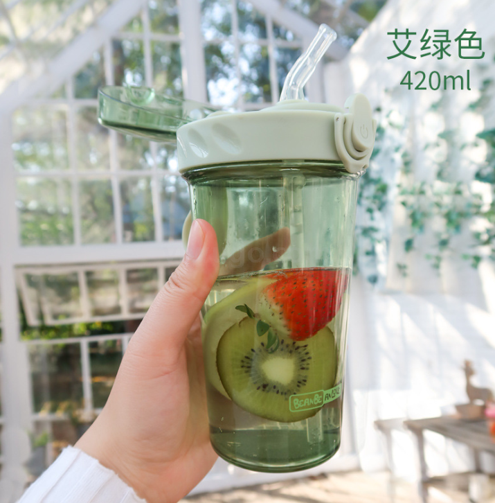 Blue New Creative Plastic Cup with Straw Portable Student Leak-Proof Pregnant Women Simple Fitness Sports Cup