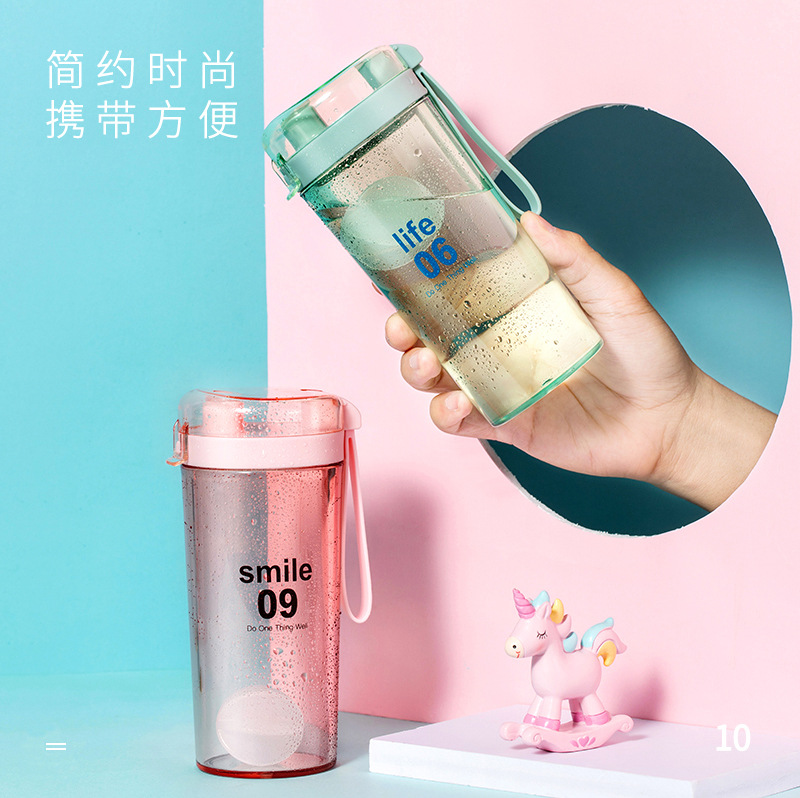 South Korean trend digital pop-cap shake ball plastic cup outdoor portable student sports cup rich full cup
