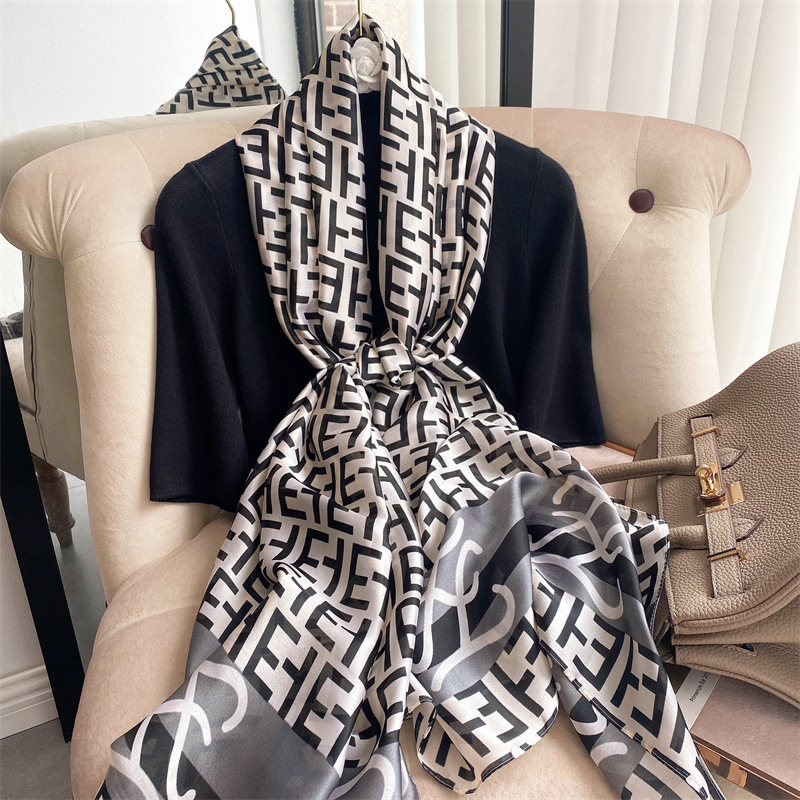 New Silk Scarf Women&#039;s New Silk Satin Thin Cape Sun-Proof Beach Towel Clothing Accessory All-Matching Artificial Silk Material