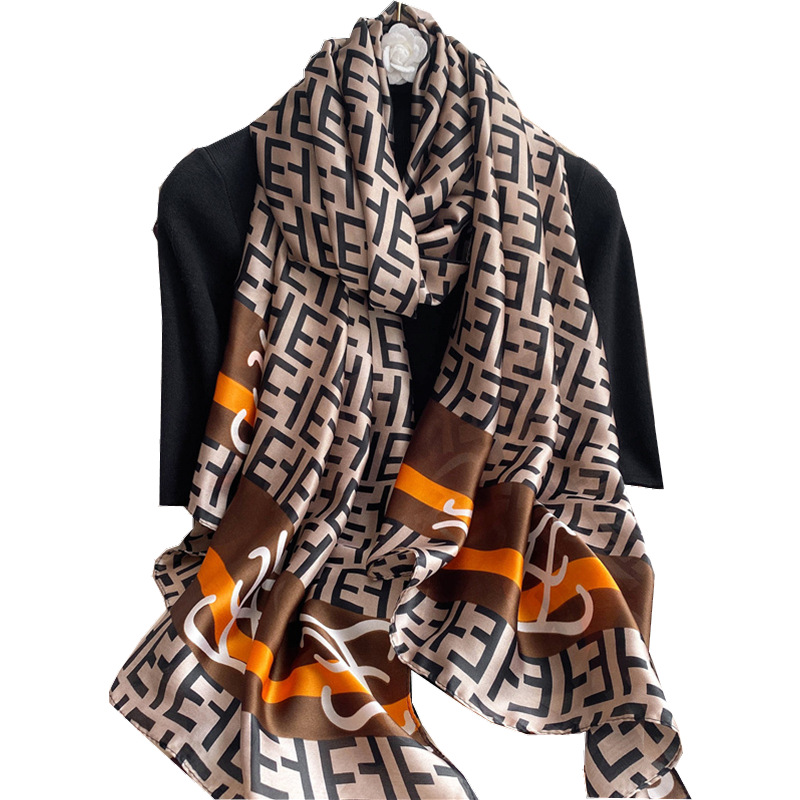 New Silk Scarf Women&#039;s New Silk Satin Thin Cape Sun-Proof Beach Towel Clothing Accessory All-Matching Artificial Silk Material