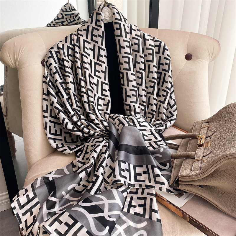 New Silk Scarf Women's New Silk Satin Thin Cape Sun-Proof Beach Towel Clothing Accessory All-Matching Artificial Silk Material New Silk Scarf Women's New Silk Satin Thin Cape Sun-Proof Beach Towel Clothing Accessory All-Matching Artificial Silk Material
