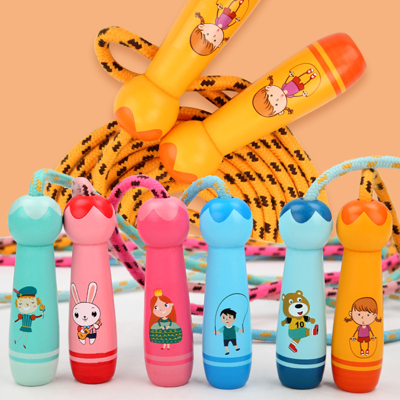 Wooden Handle Skipping Rope Toy Children&#039;s Wooden Elementary School Student Sports Kindergarten Beginner Boy Girl Skipping Rope Cotton String